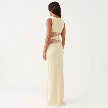 Women's Floral Lace Cut-Out Maxi Dress