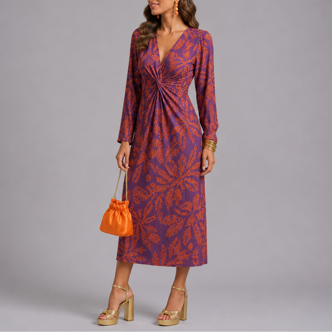 Bohemian Floral Twist Midi Dress