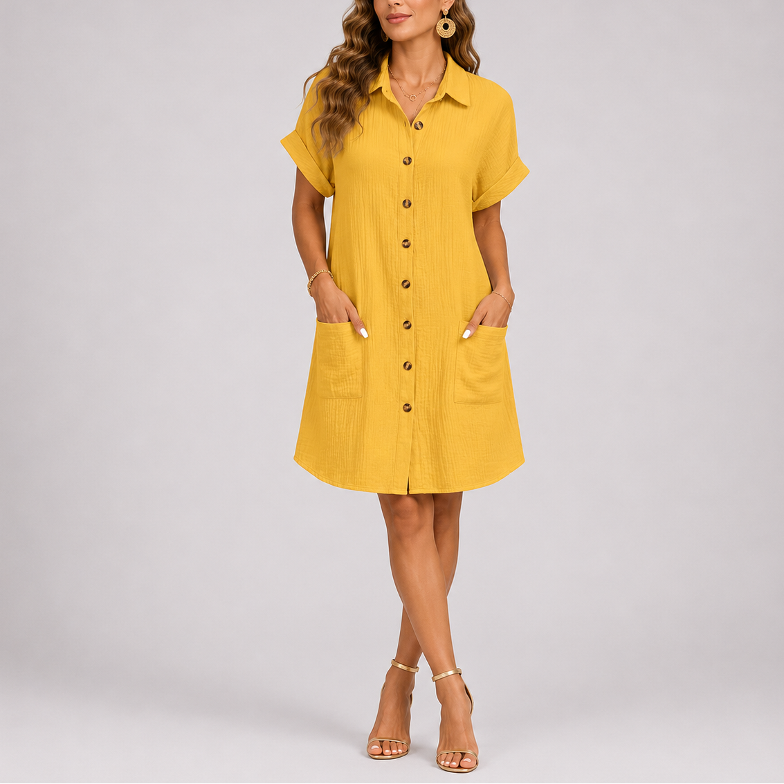 Women's Relaxed Fit Shirt Dress with Pockets