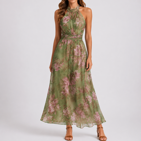 Women's Elegant Floral Halterneck Maxi Dress