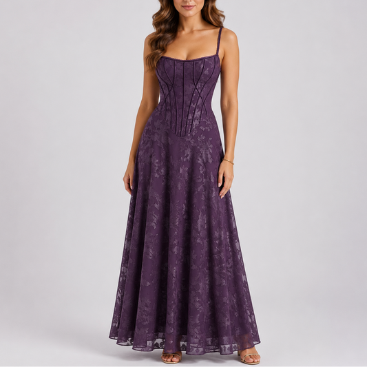 Floral Embroidered Corset Maxi Dress