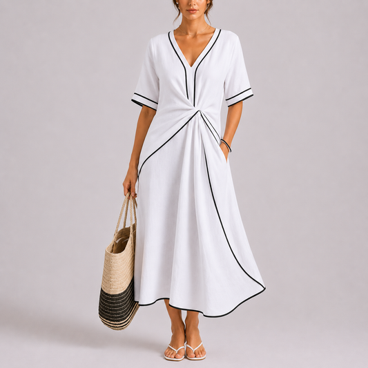 Women's Summer Twist Front Maxi Dress with Contrast Trim
