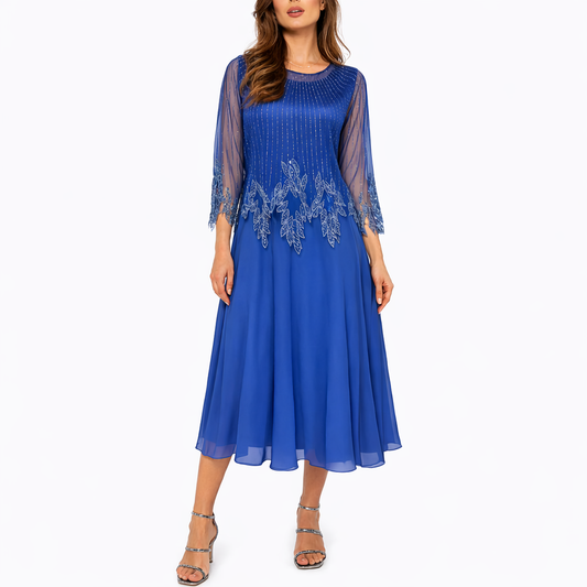 Elegant Midi Dress – Flowing Fit with Sheer Sleeve Detail