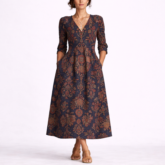 Elegant Floral Linen Dress