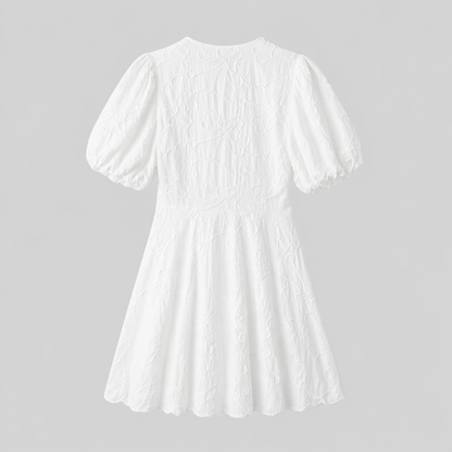 Women’s White Floral Midi Dress with V-Neck