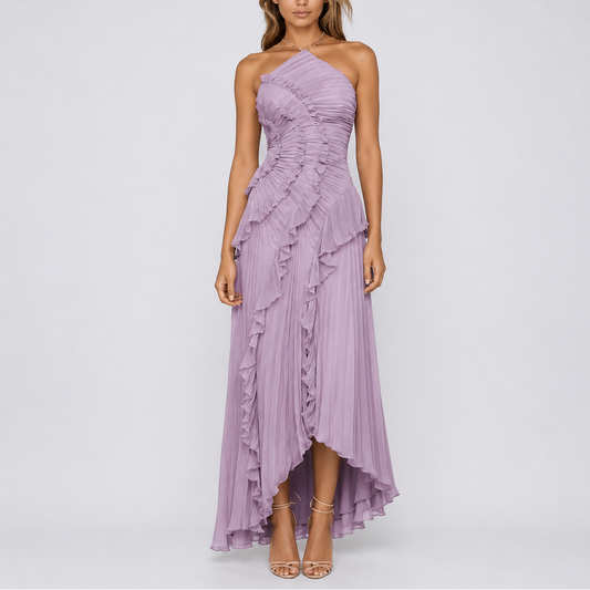 Women’s Pleated Ruffle Halter Maxi Dress for Weddings & Events